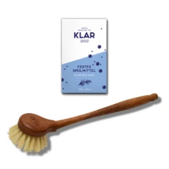 Set: Festes Spülmittel Und Spülbürste Aus Holz